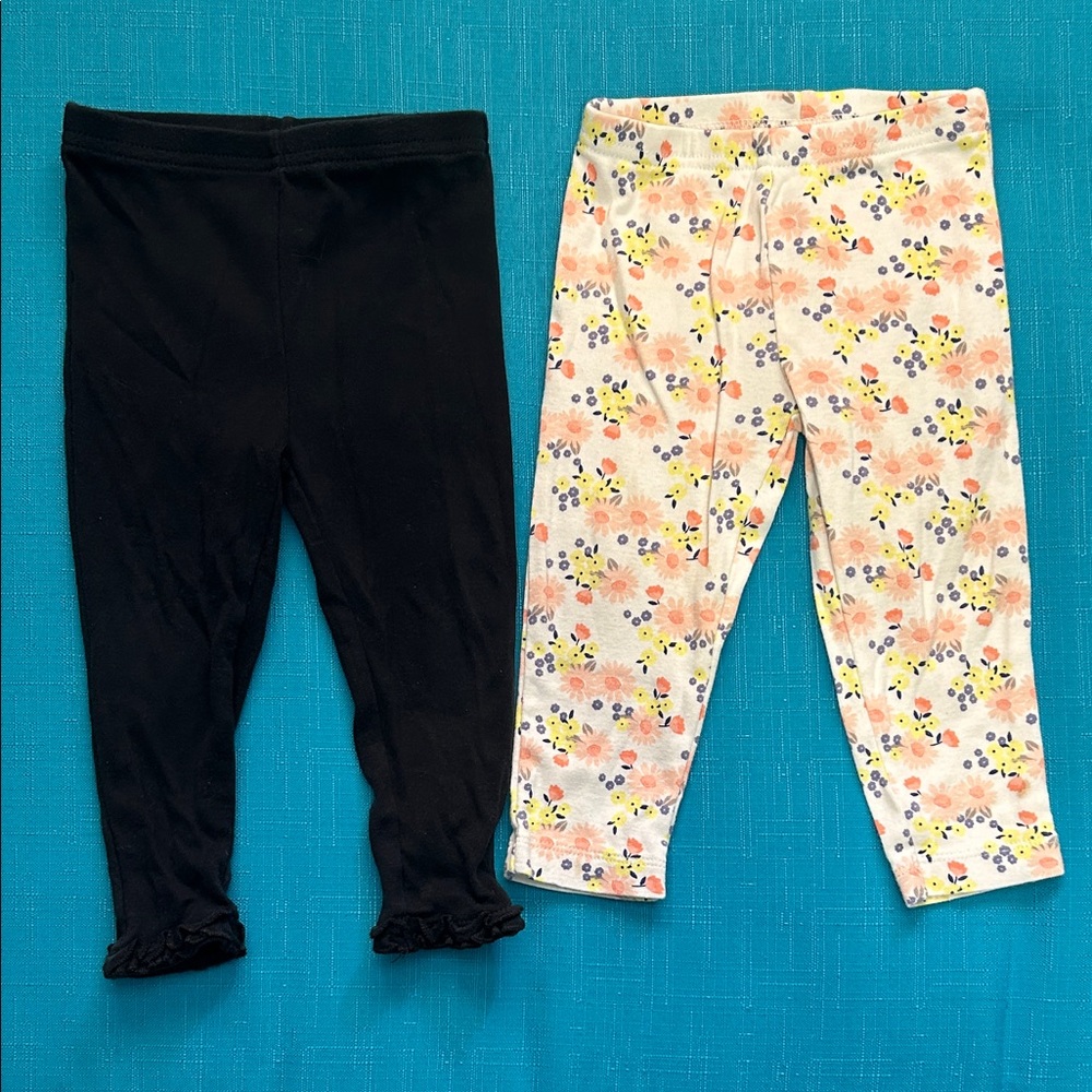 Carter’s 12M Floral and Black Kids Leggings Set